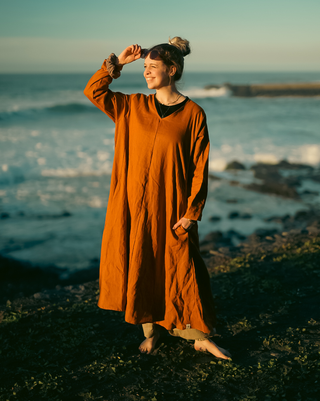 Linen & cotton tunic dress "Amba" (Sunset)