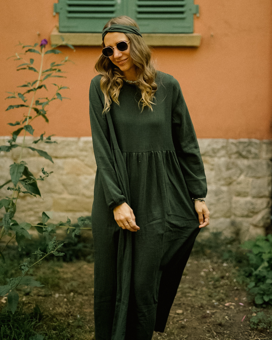 Cotton Abaya "Maya" made of cotton (Dark Green)