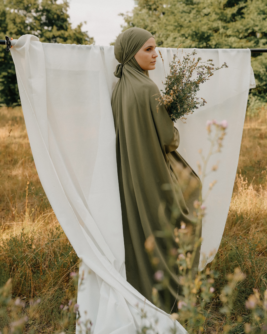 Prayer dress / jilbab made from organic cotton (olive)