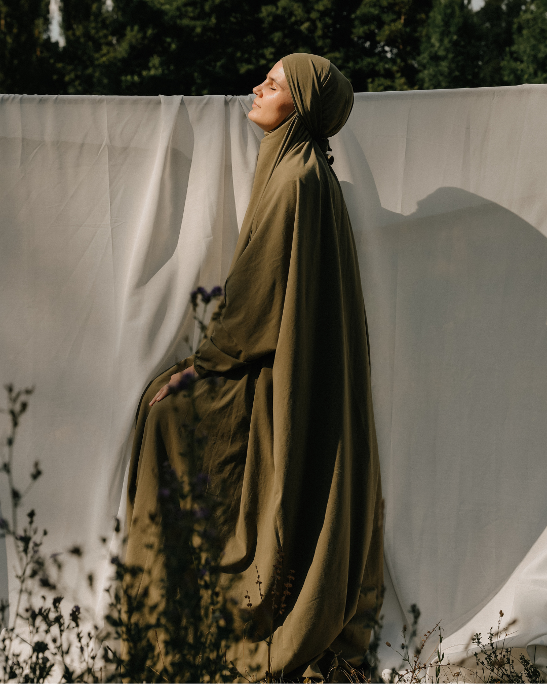 Prayer dress / jilbab made from organic cotton (olive)