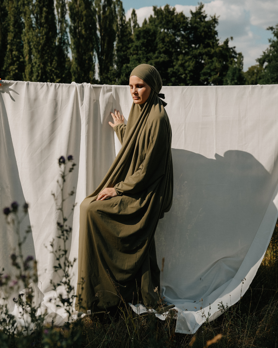 Prayer dress / jilbab made from organic cotton (olive)