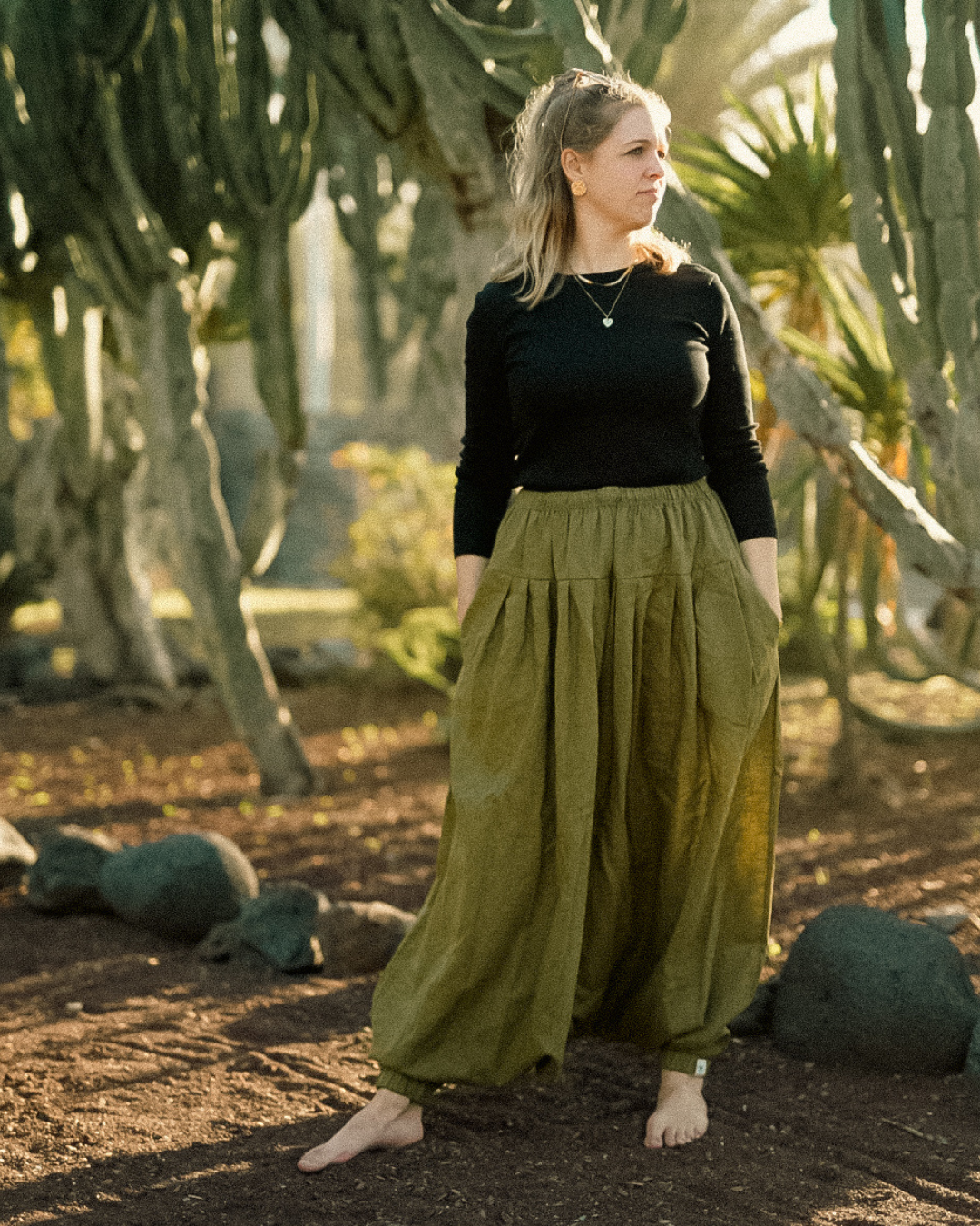 Linen & cotton harem pants "Tiri" (Cactus)