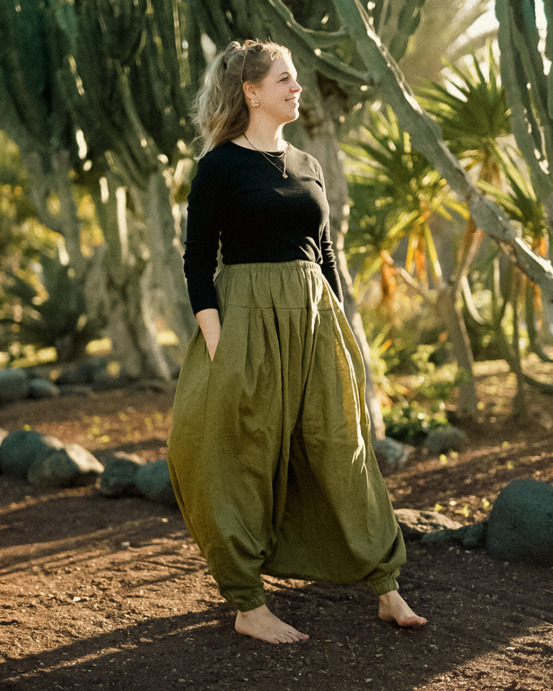 Linen & cotton harem pants "Tiri" (Cactus)