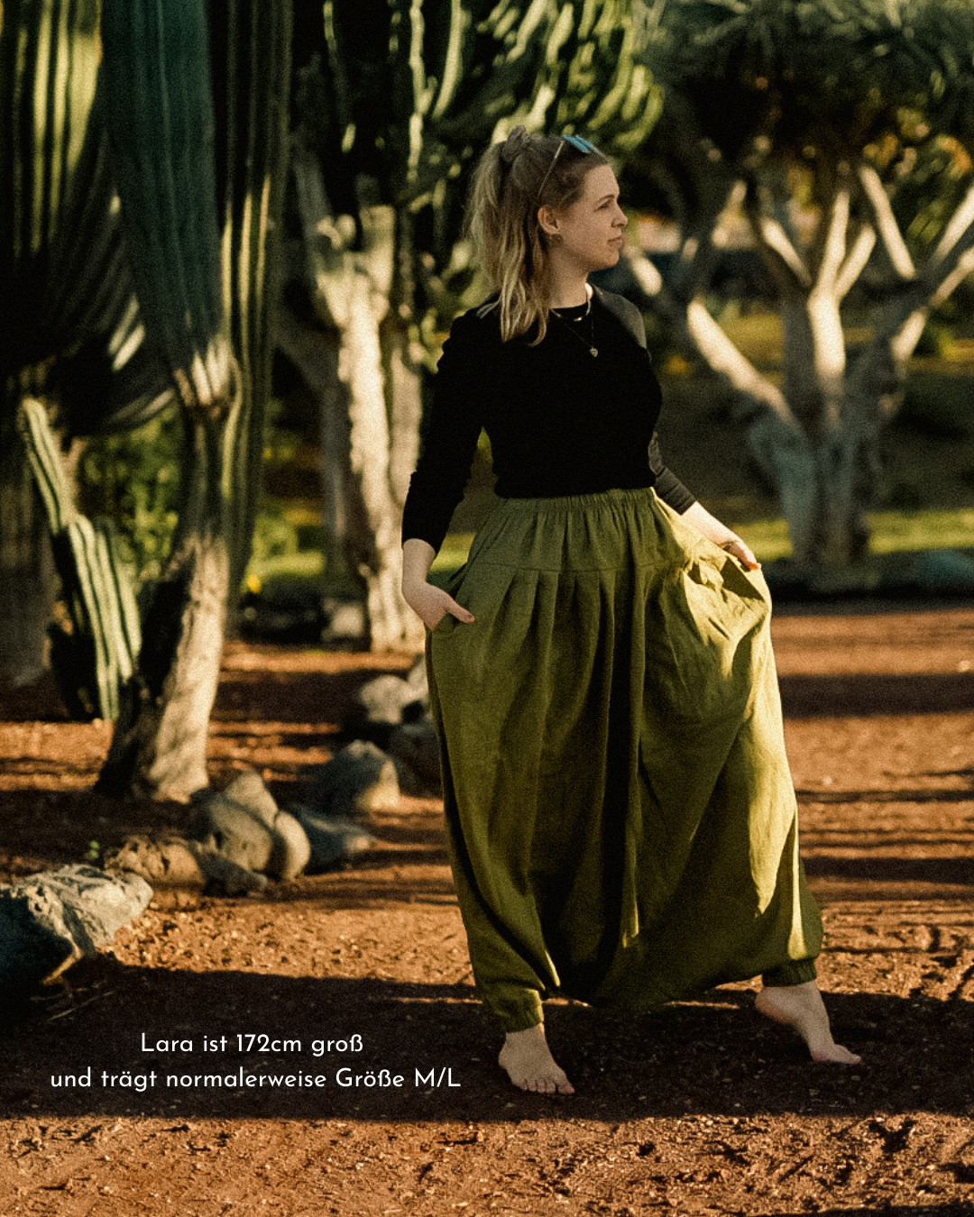 Linen & cotton harem pants "Tiri" (Cactus)