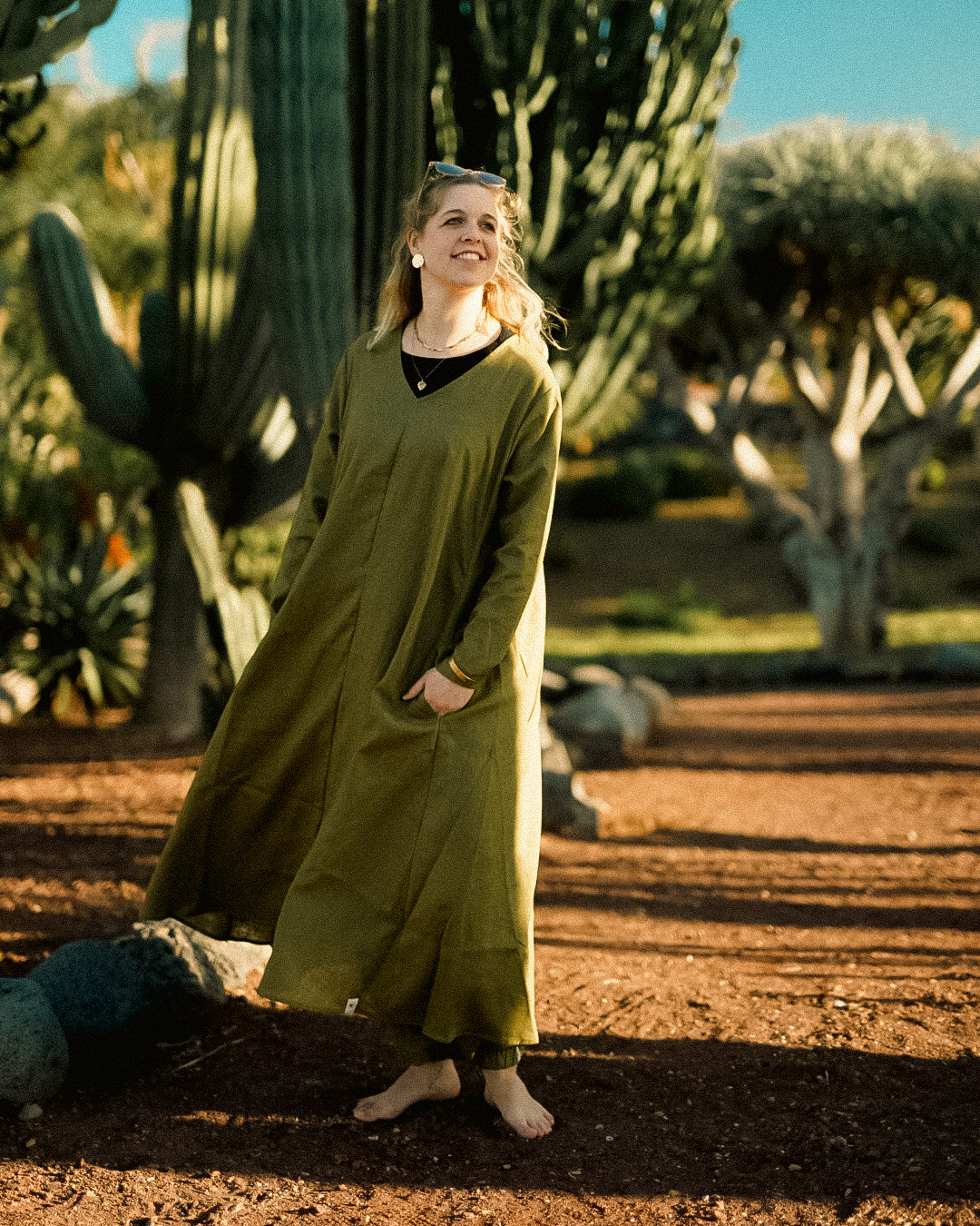Linen & cotton tunic dress "Amba" (Cactus)