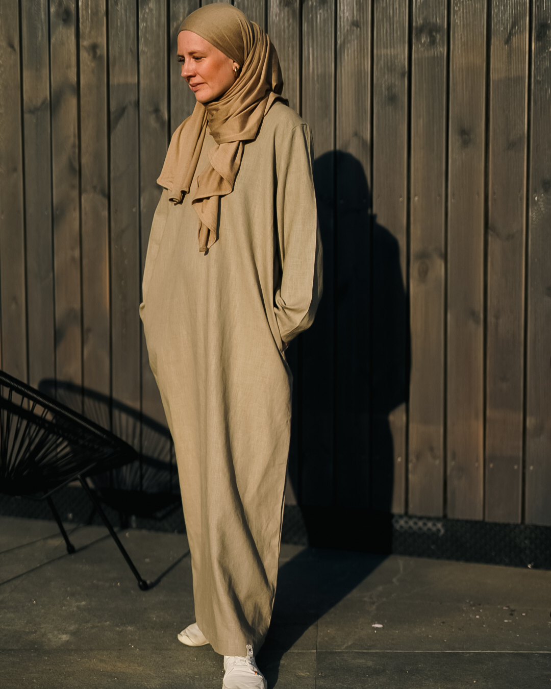 Linen abaya "Alma" with cotton - sand