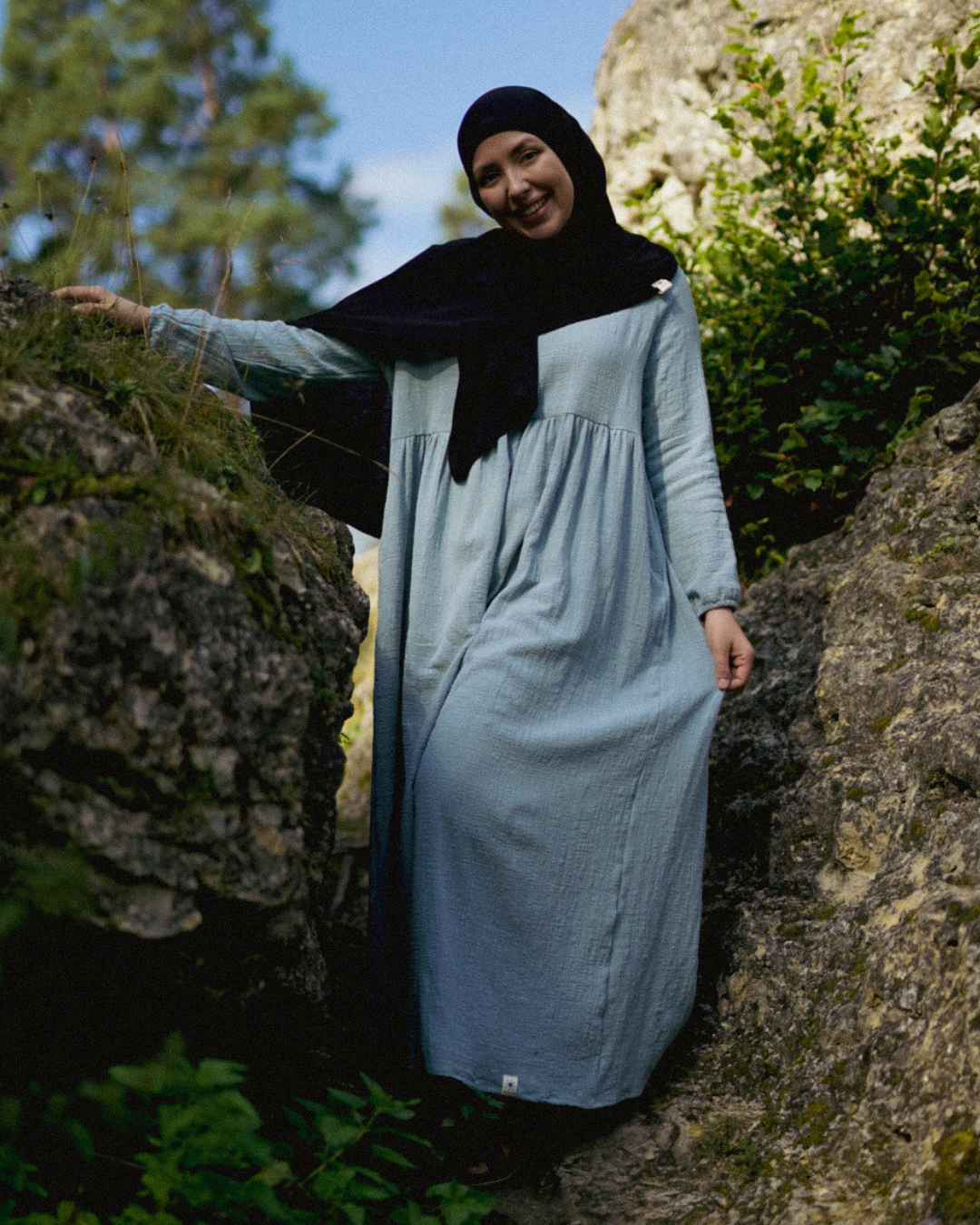 Cotton Abaya "Maya" made of cotton (Elsa Blue)