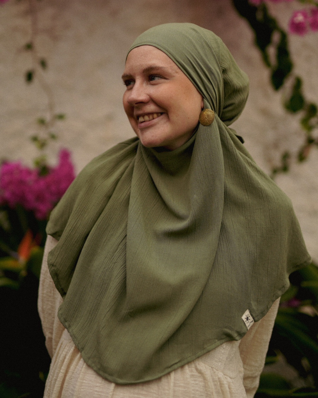 Mini Khimar Sandy in viscose and linen (Forest Green)