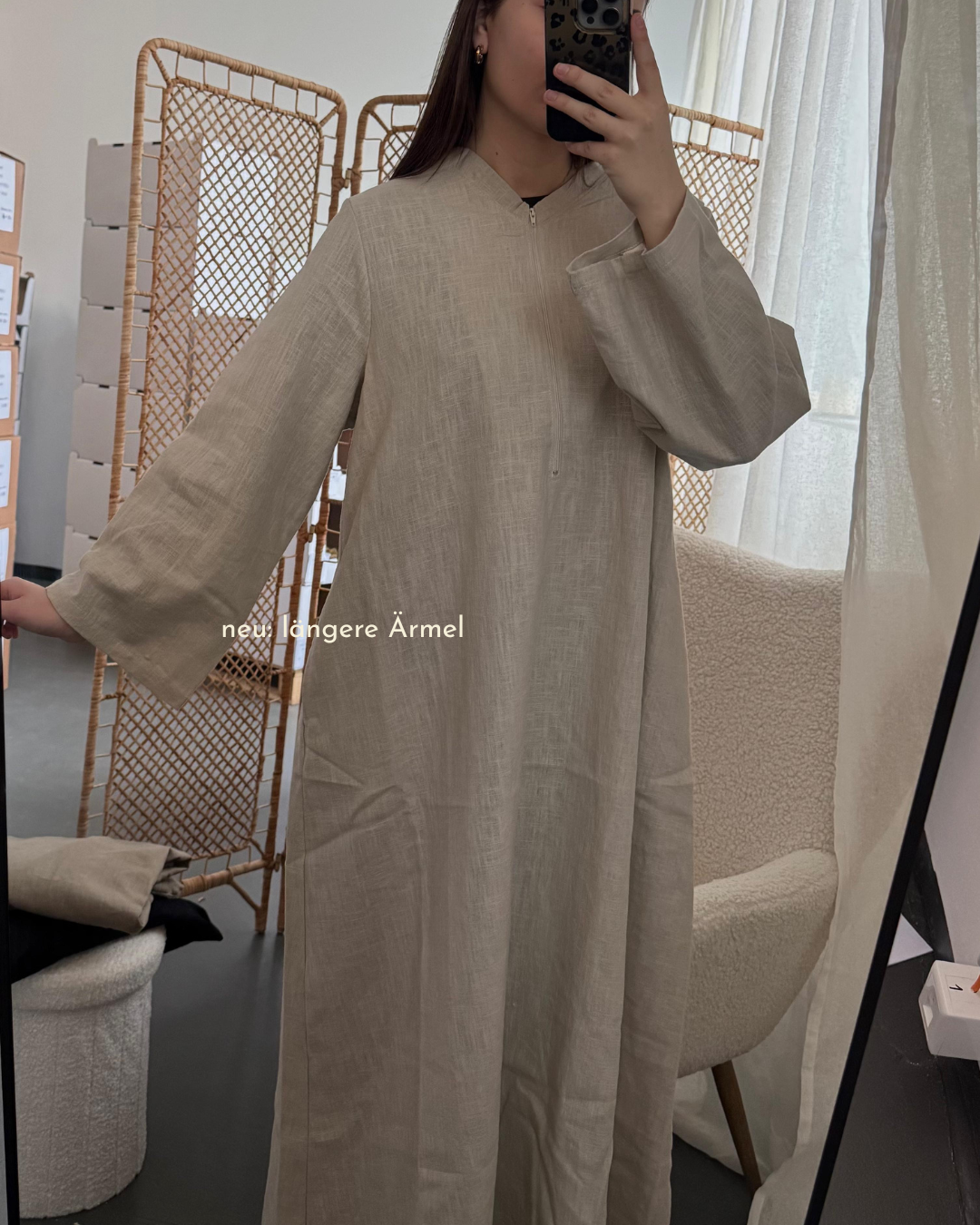 Linen abaya "Alma" with cotton - natural