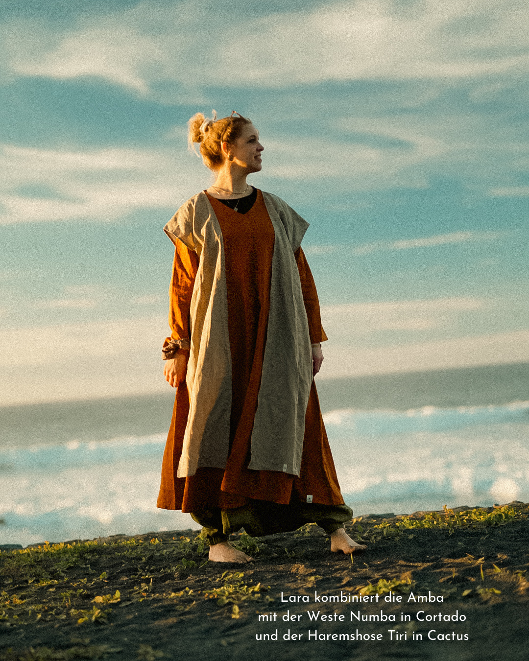 Linen & cotton tunic dress "Amba" (Sunset)