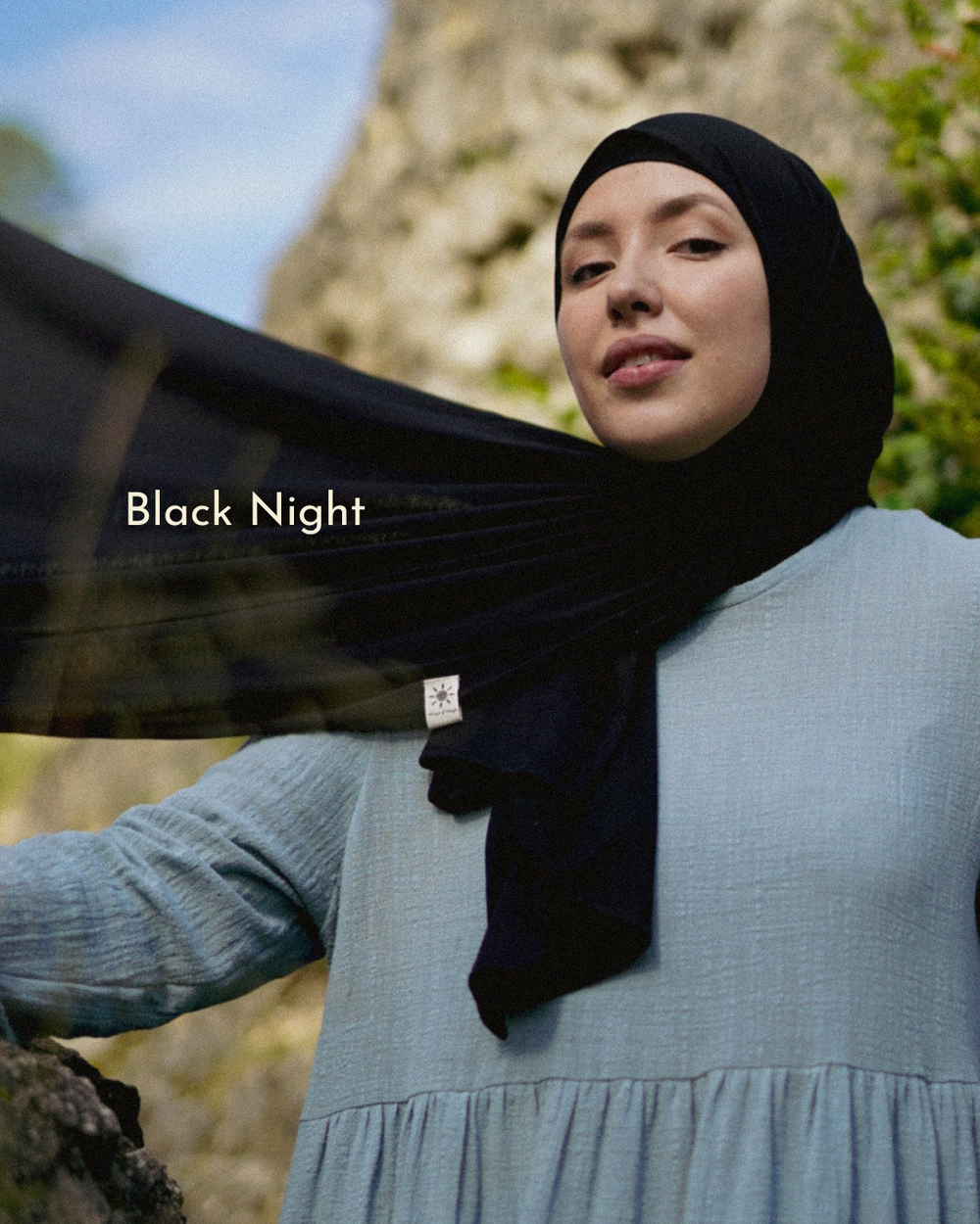 Set of 3 lightweight hijab "Hava" made from organic cotton (Morning Sky, Twilight Green, Black Night)