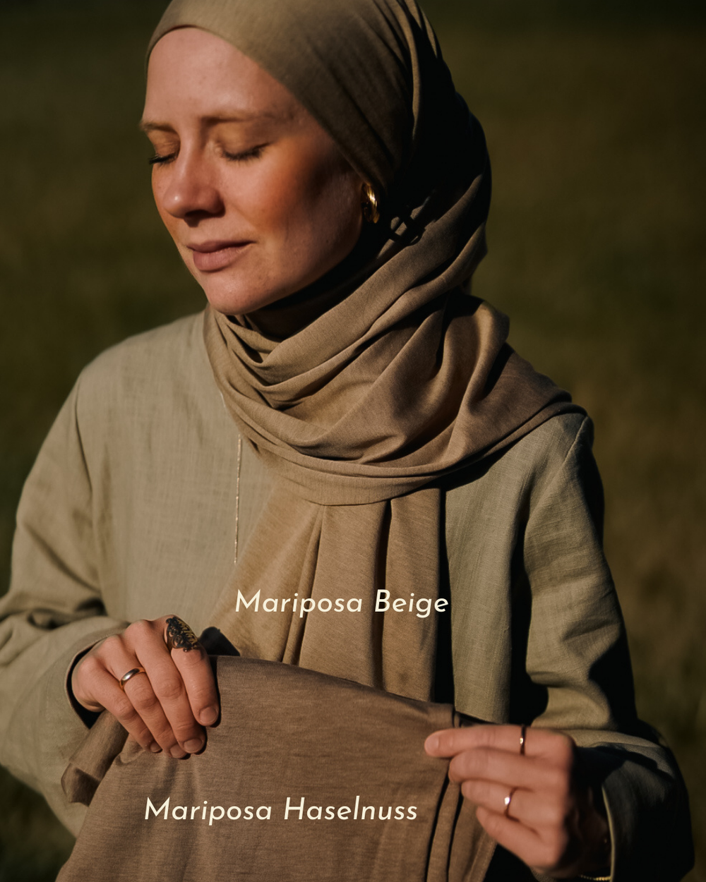 Premium jersey hijab "Mariposa" made of silk and organic cotton (beige)