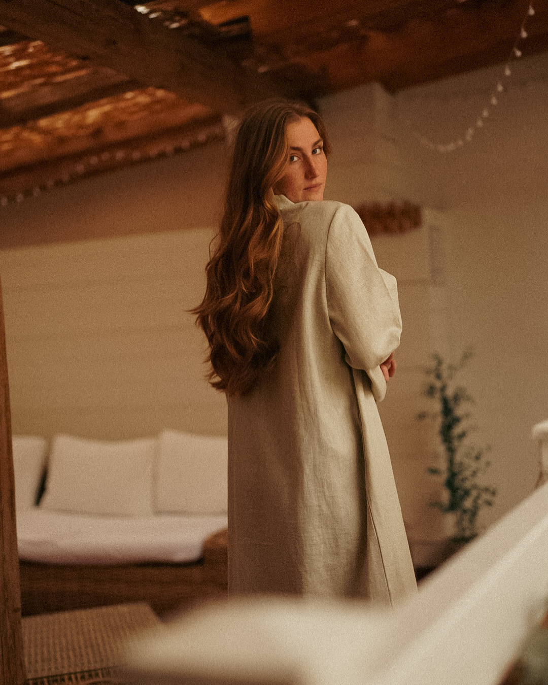 Linen abaya "Alma" with cotton - natural