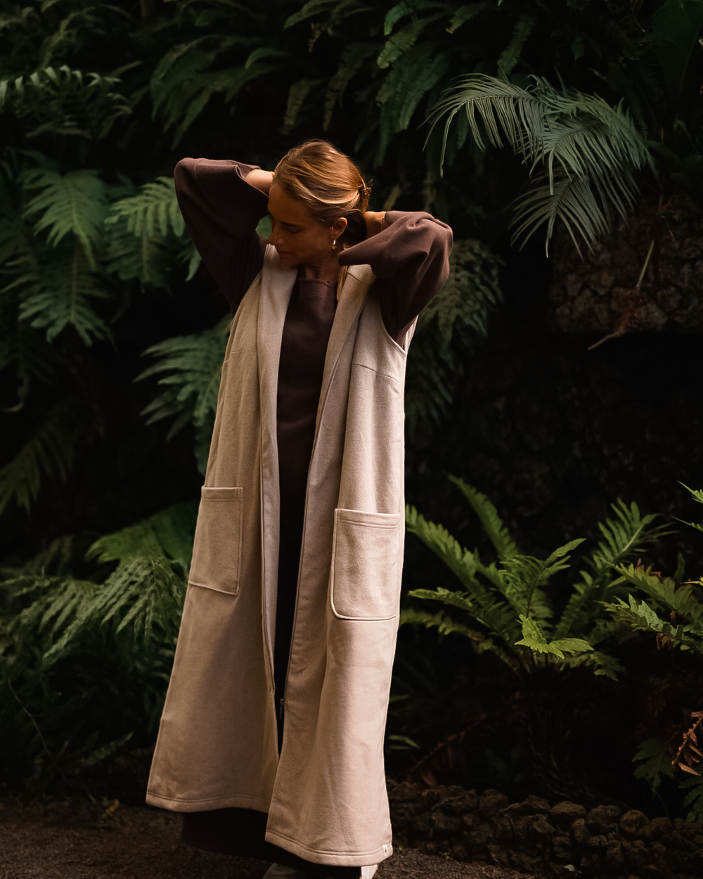 "Coseline" long fleece vest made from organic cotton