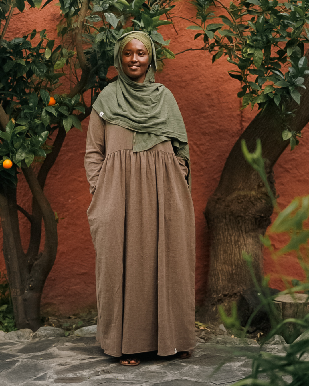 Cotton Abaya "Maya" made of cotton (Brown)