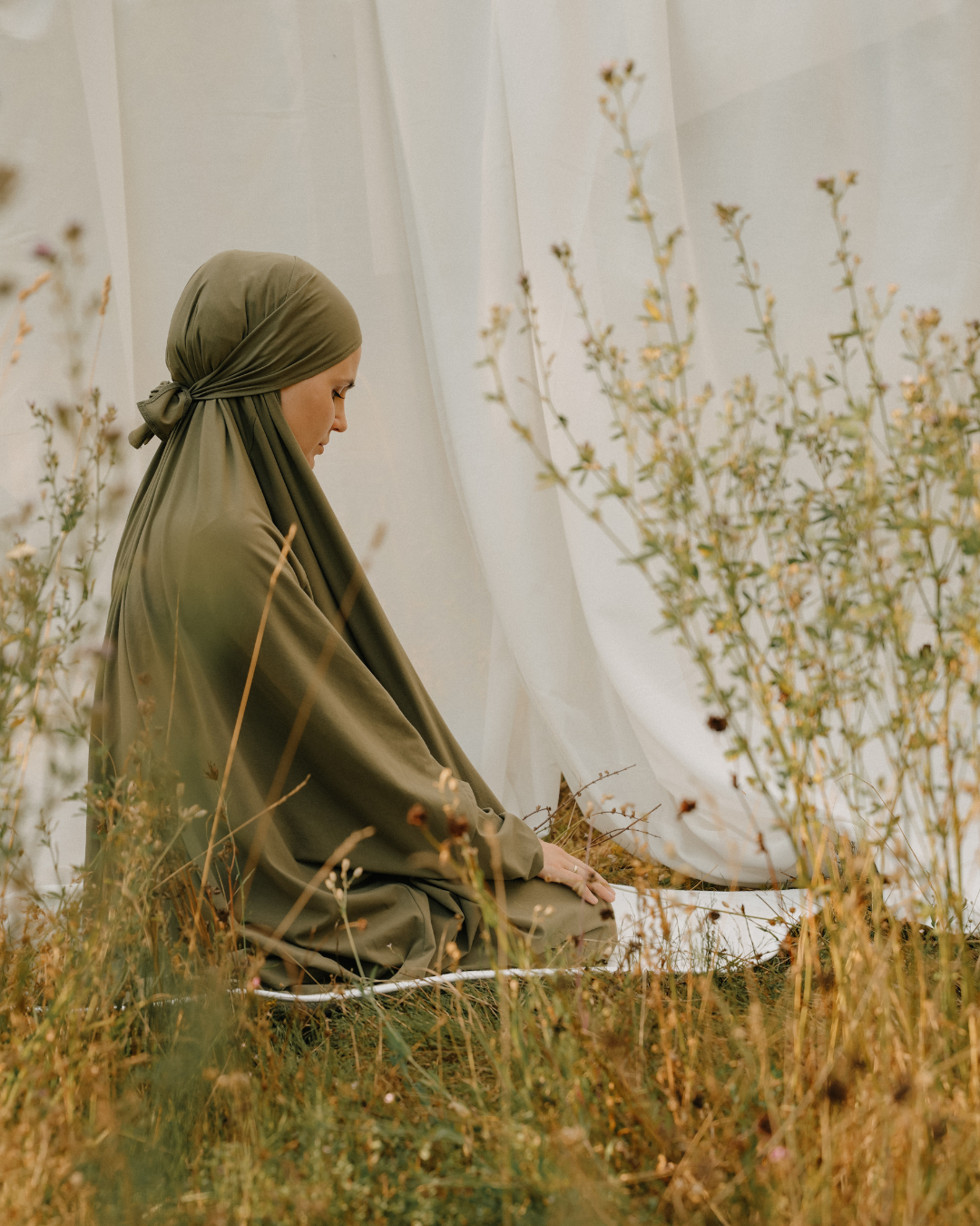 Prayer dress / jilbab made from organic cotton (olive)