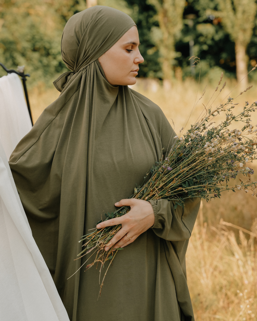 Prayer dress / jilbab made from organic cotton (olive)