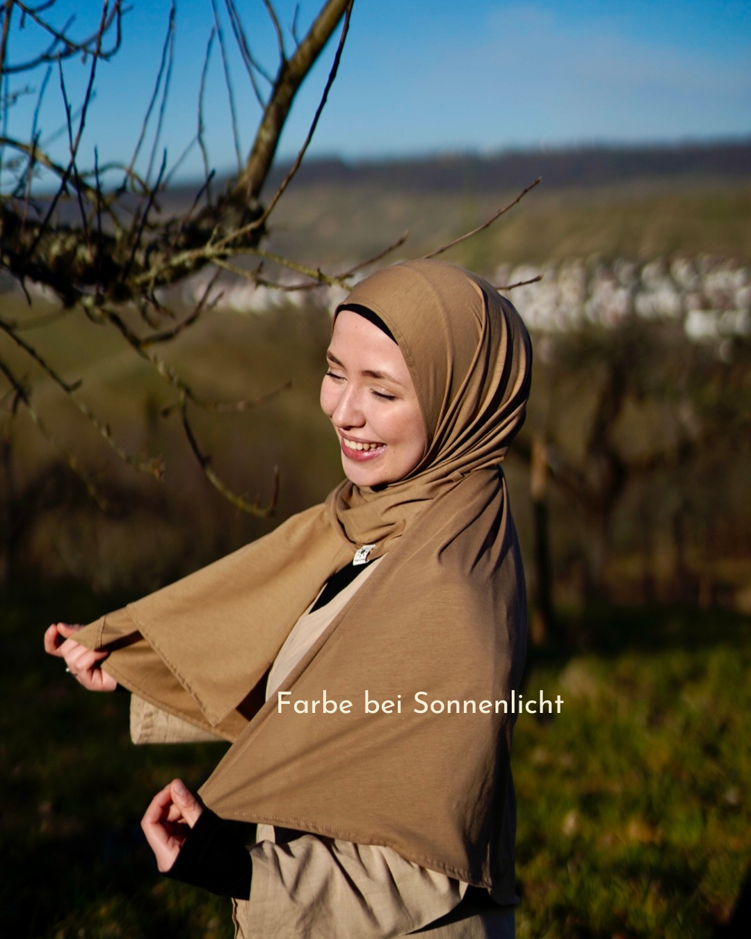 Lightweight jersey hijab "Hava" made from 100% organic cotton - Warm Almond