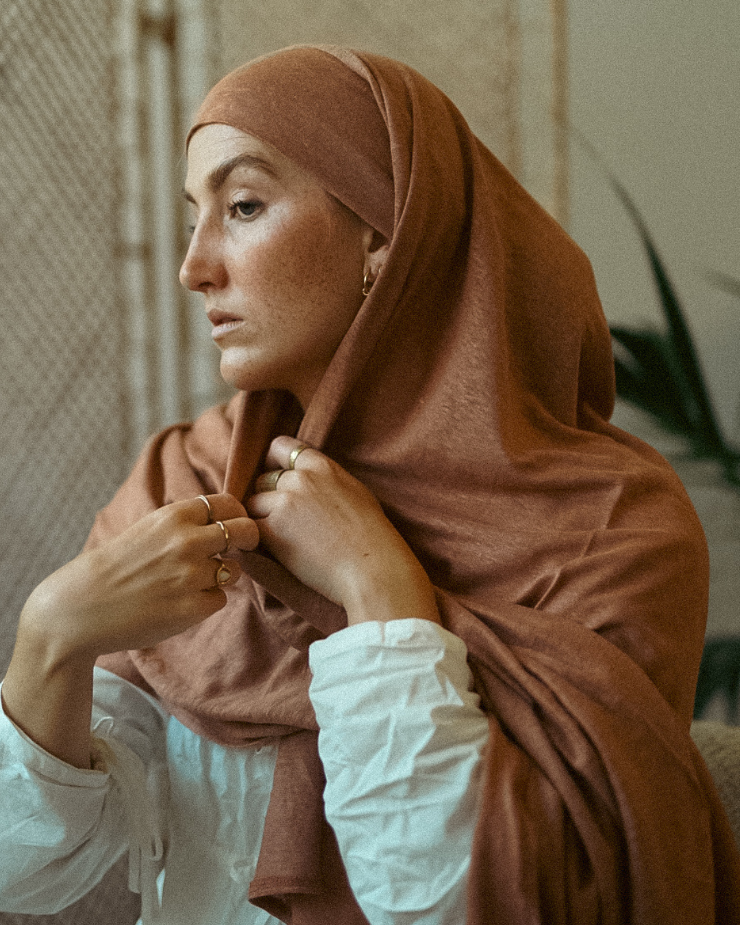 Instant Hijab "Leena" - 100% Linen - Lava Mocha