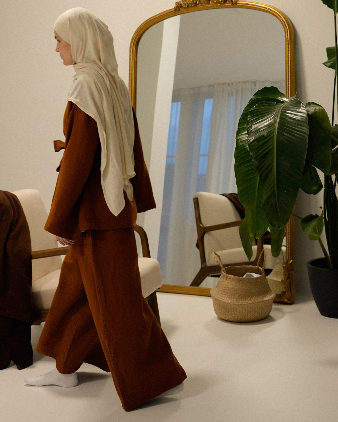 Muslin two-piece set "Juniper" made from organic cotton (caramel)