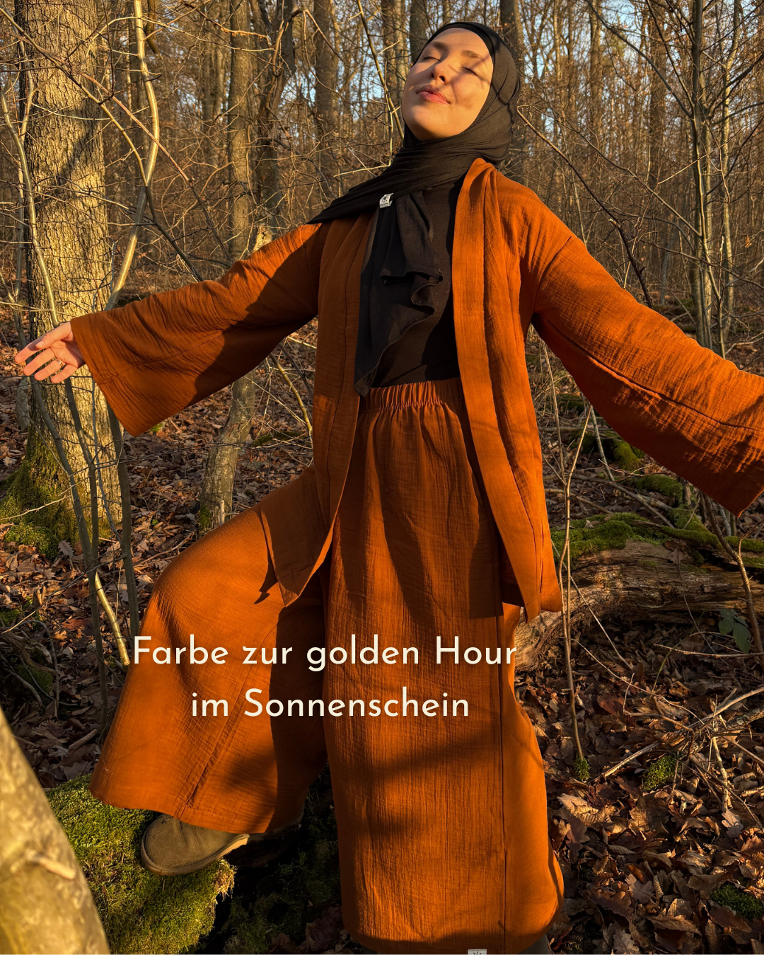 Muslin two-piece set "Juniper" made from organic cotton (caramel)