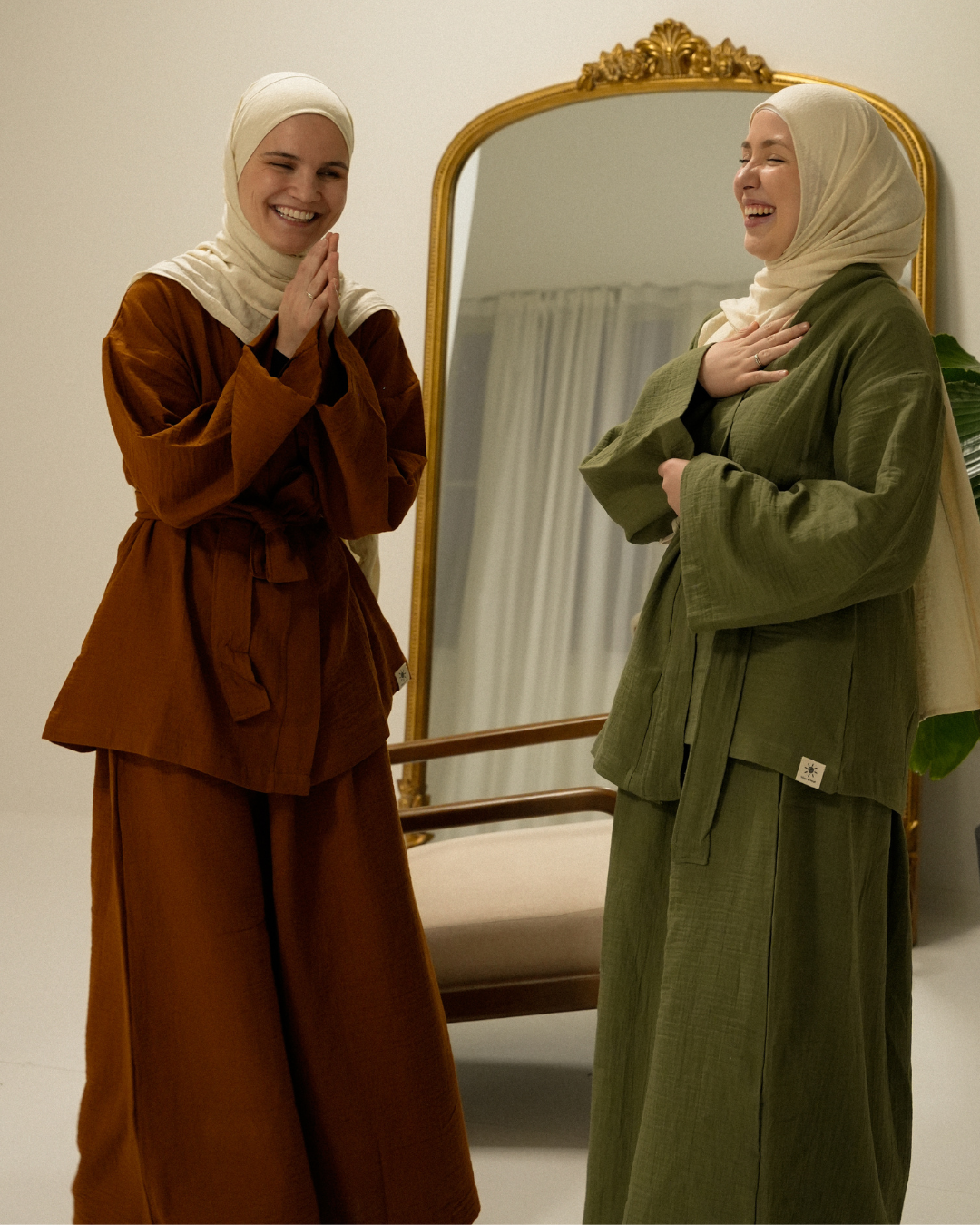 Muslin two-piece set "Juniper" made from organic cotton (Dusty Olive)