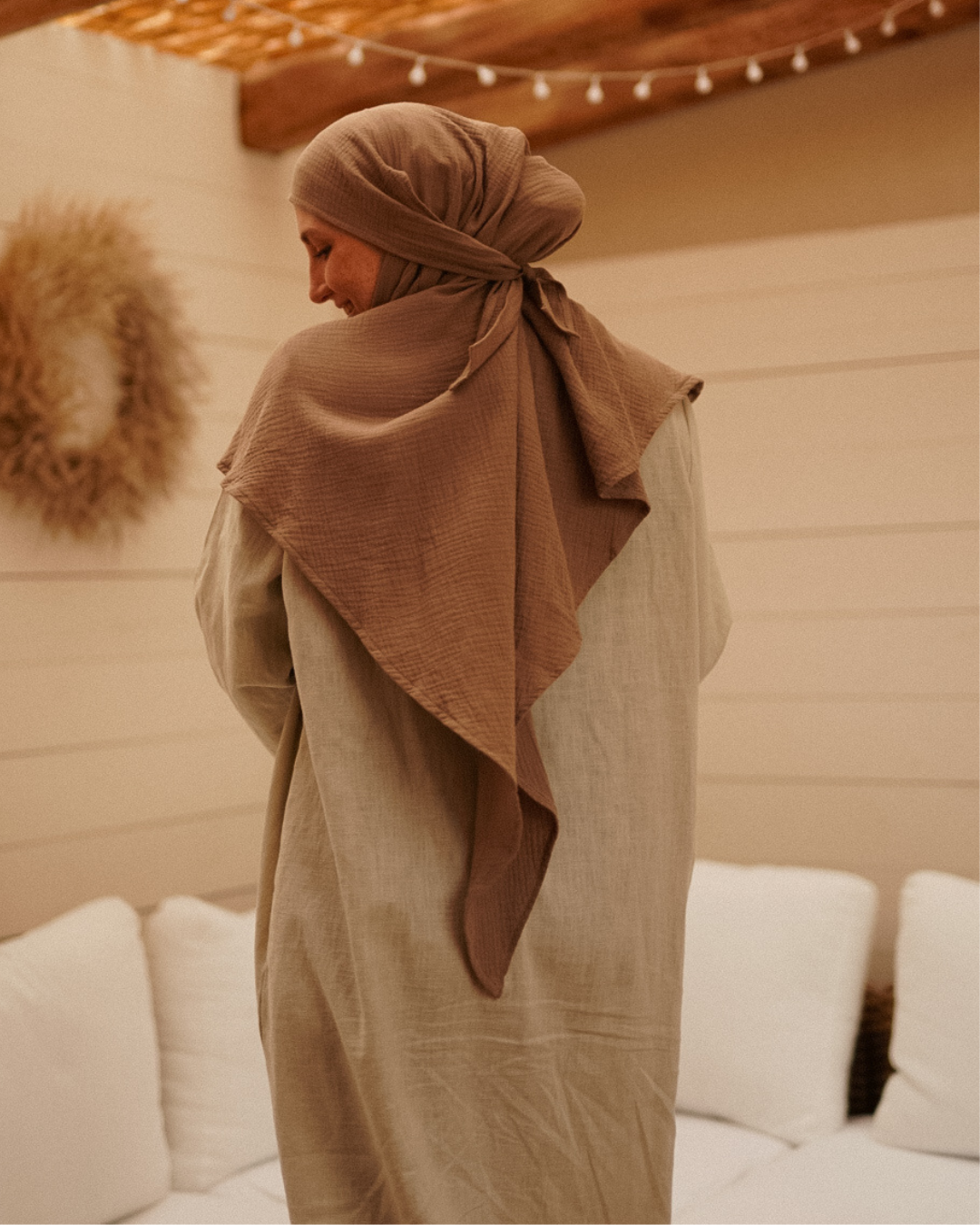 Muslin Khimar made from organic cotton Taupe