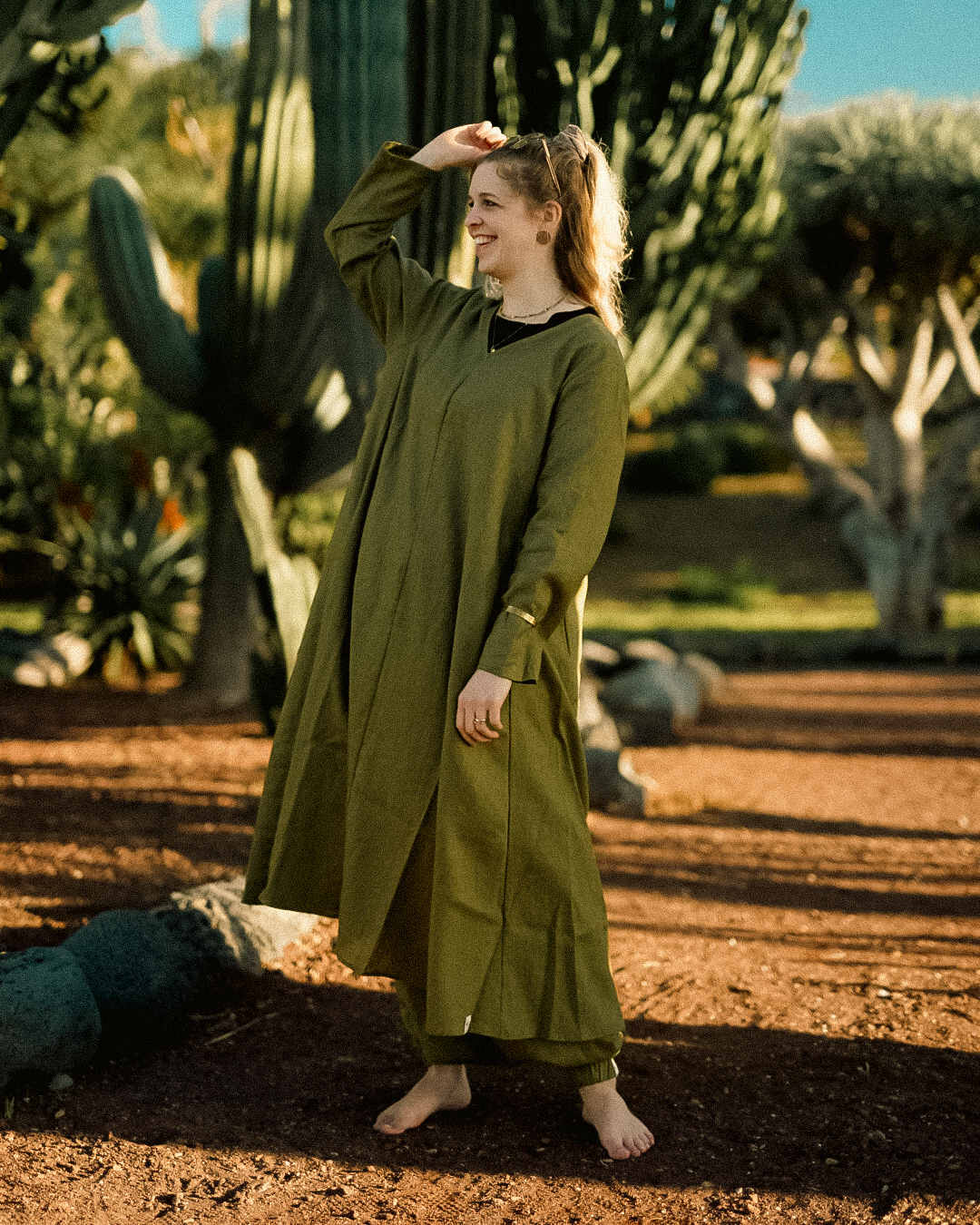 Linen & cotton tunic dress "Amba" (Cactus)
