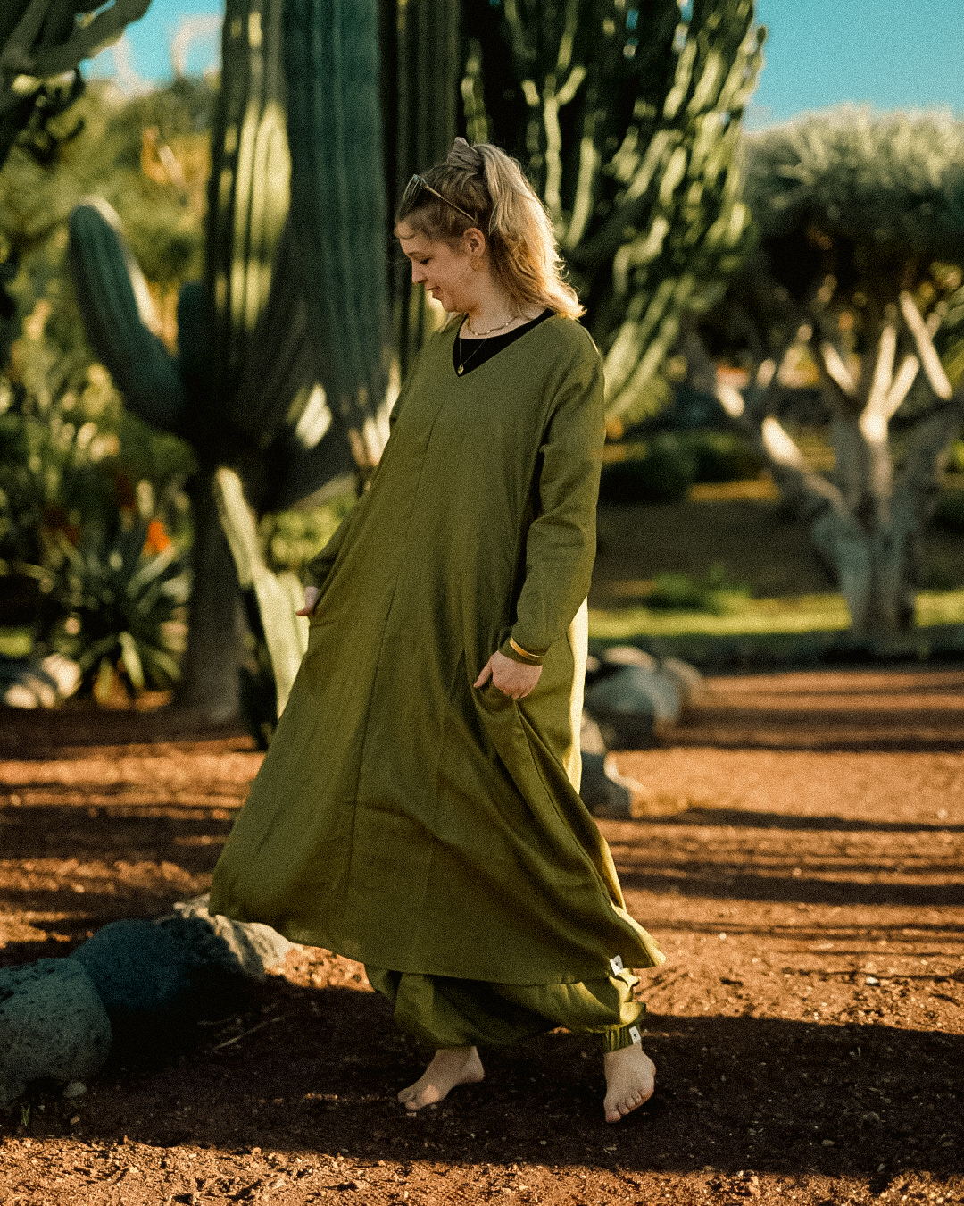 Linen & cotton tunic dress "Amba" (Cactus)