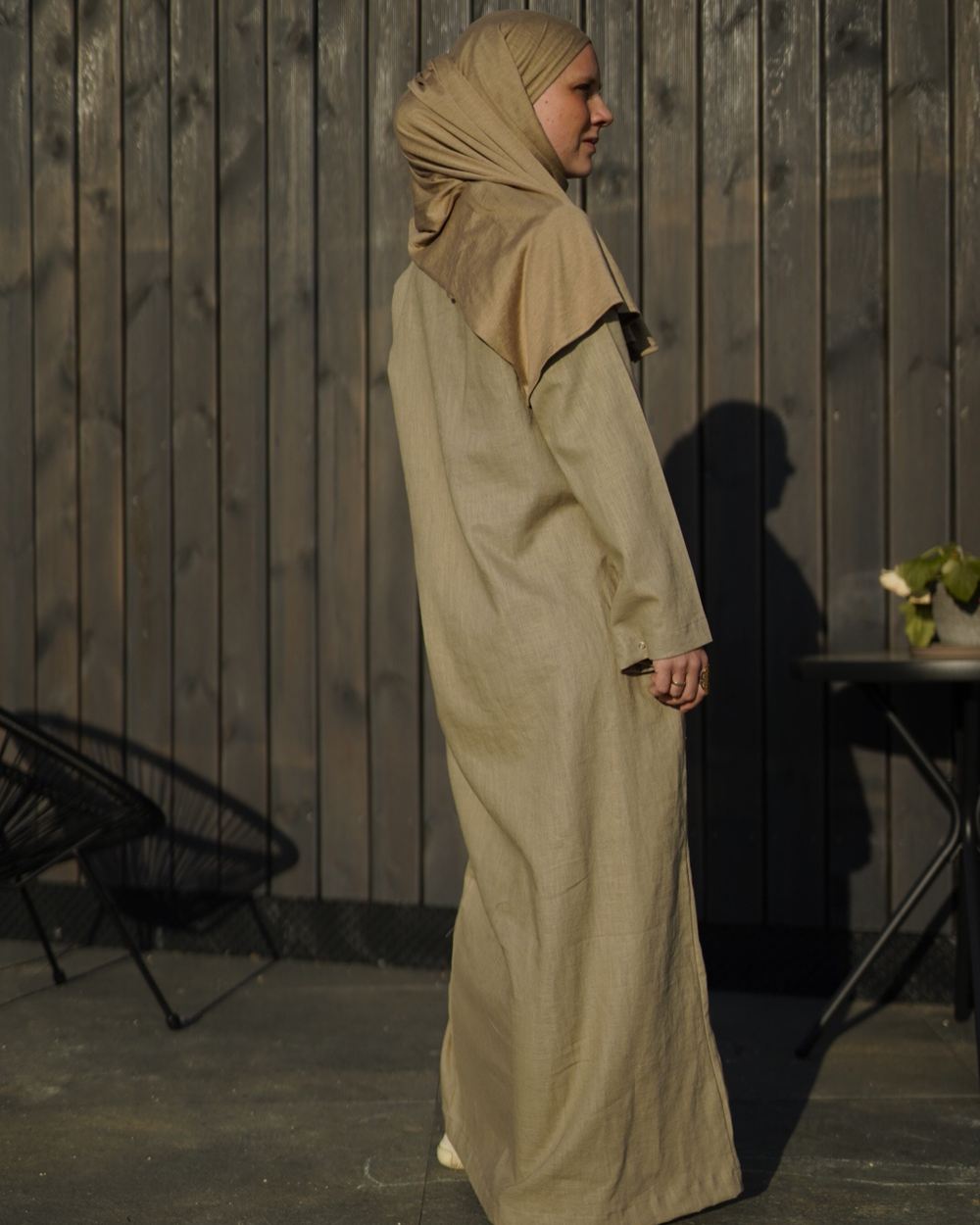 Linen abaya "Alma" with cotton - sand