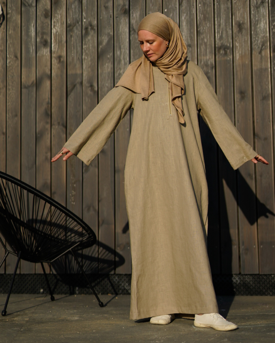 Linen abaya "Alma" with cotton - sand
