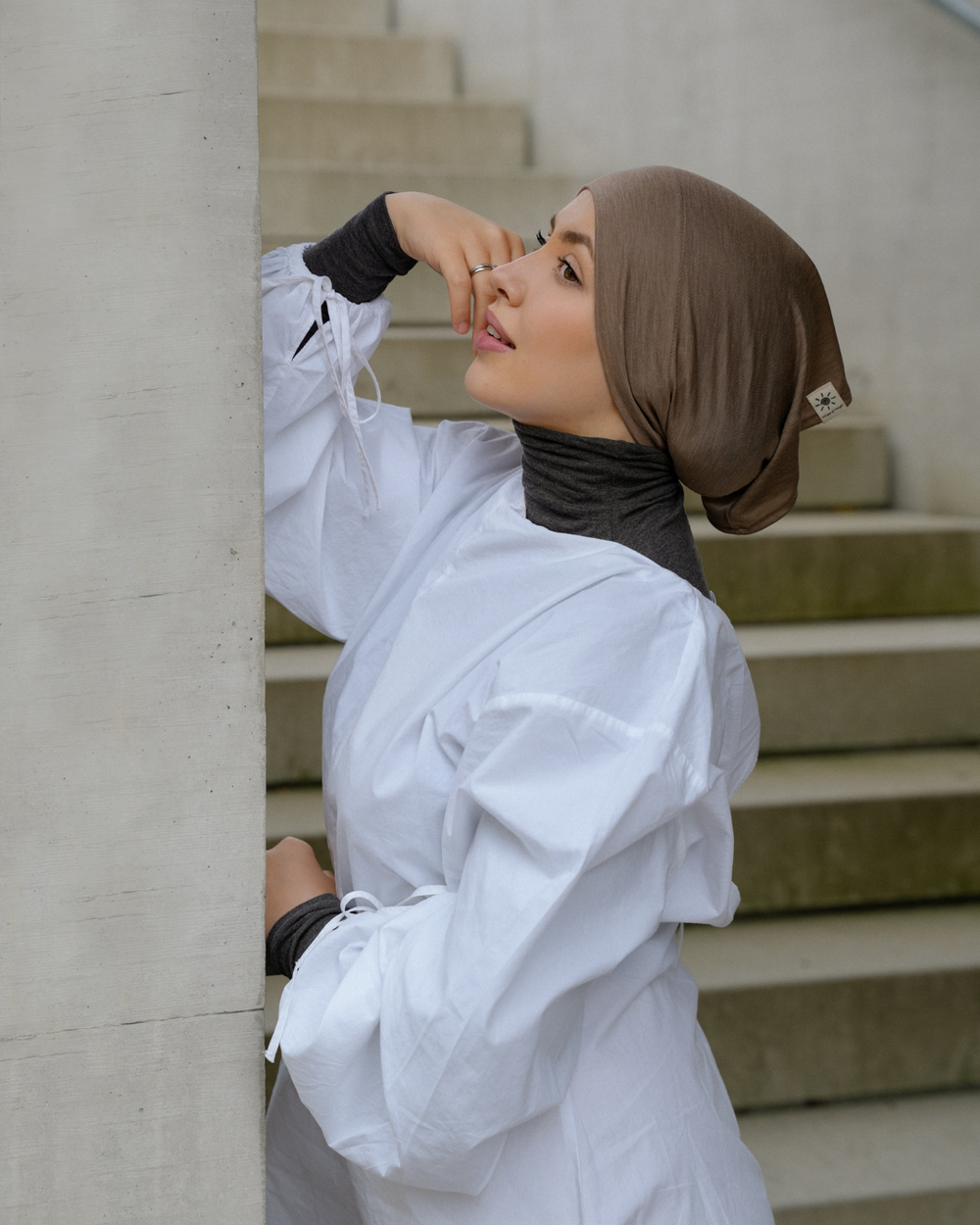Tube bonnet made of silk and organic cotton "Mariposa" (hazelnut)
