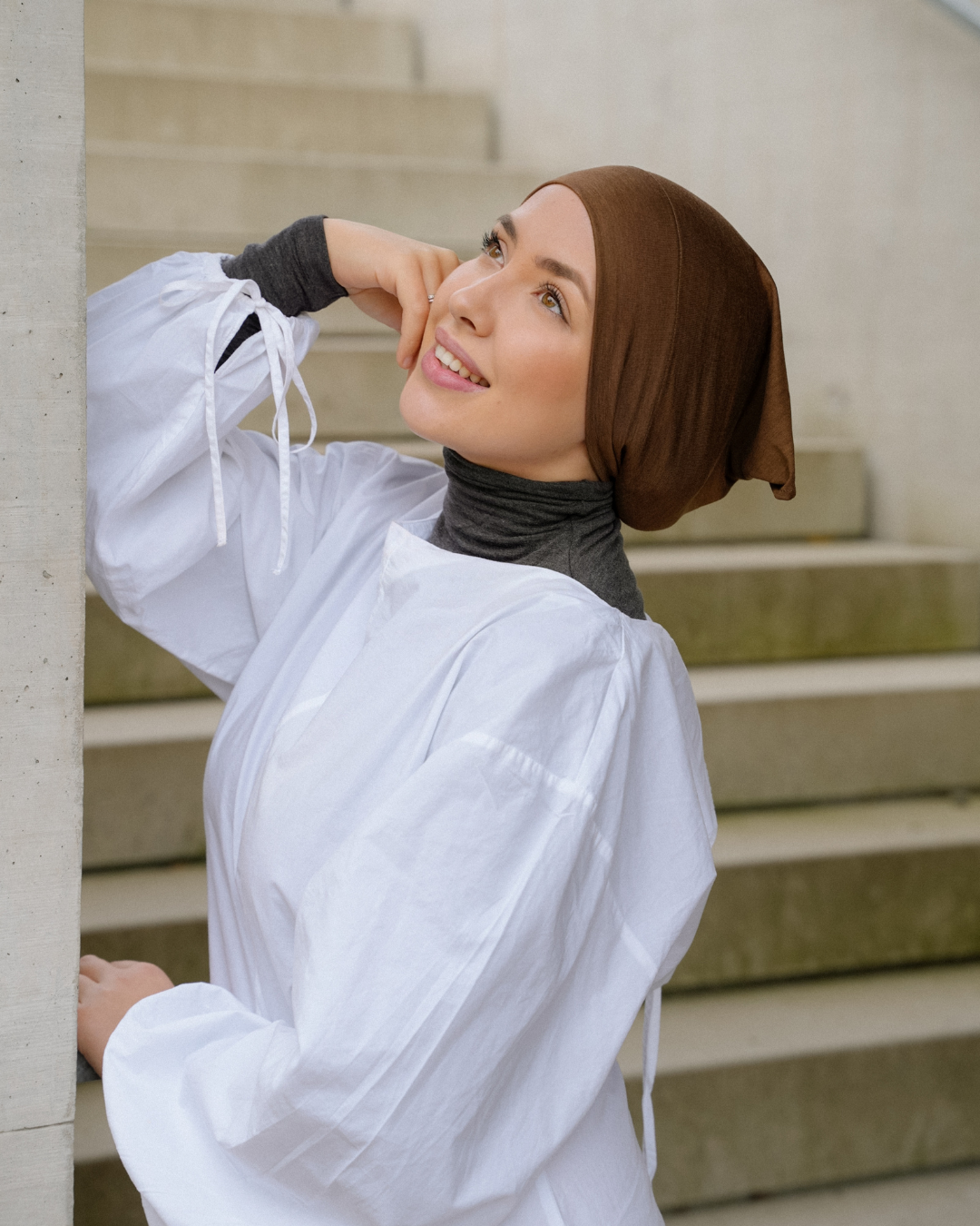 Tubular bonnet made of silk and organic cotton "Mariposa" (Chestnut)