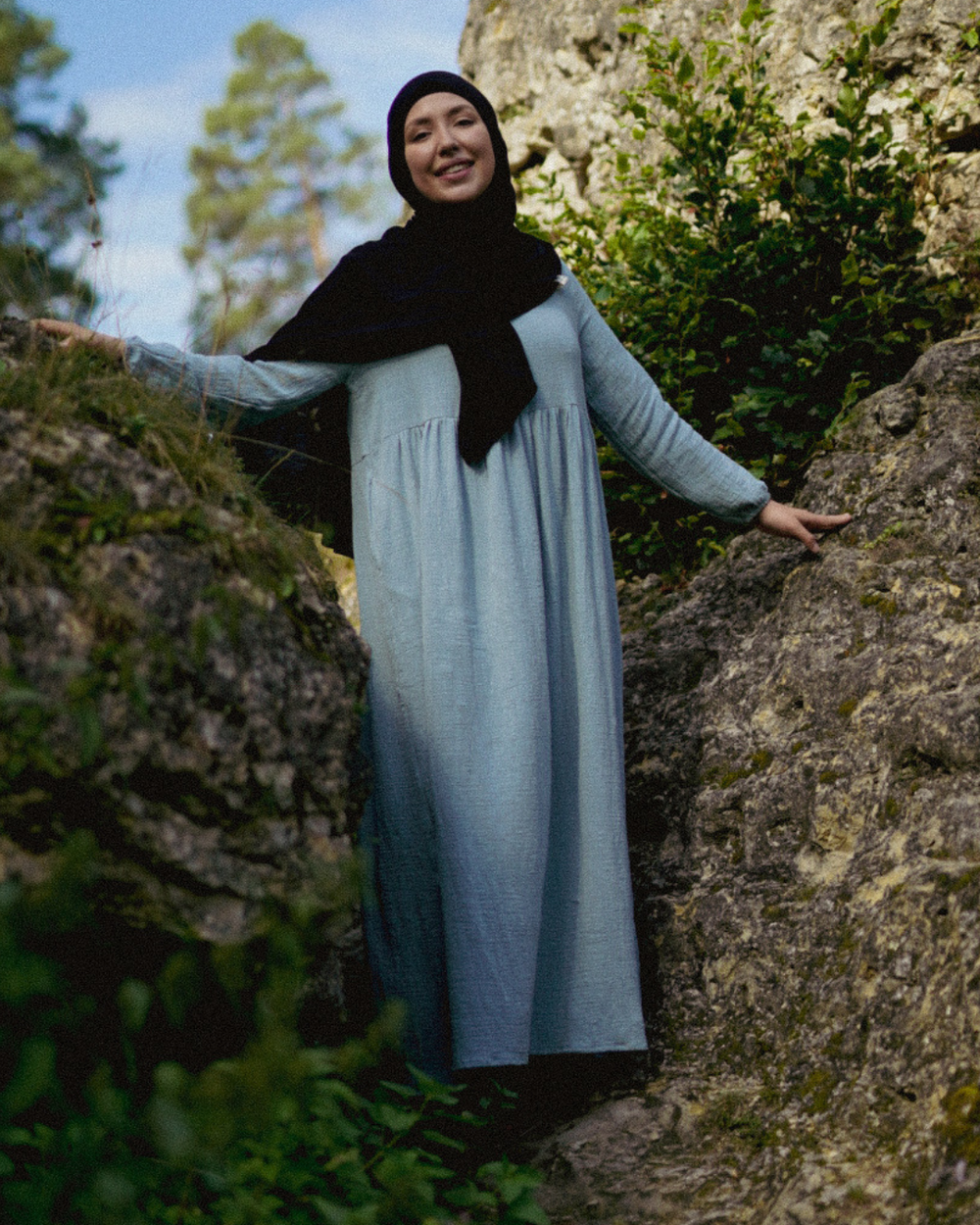 Cotton Abaya "Maya" made of cotton (Elsa Blue)