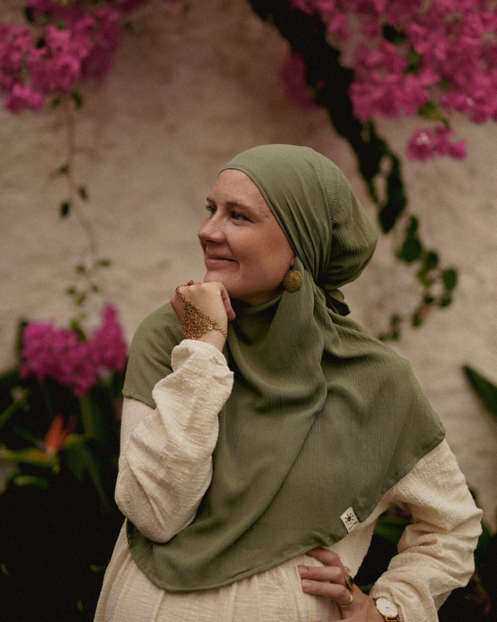Mini Khimar Sandy in viscose and linen (Forest Green)