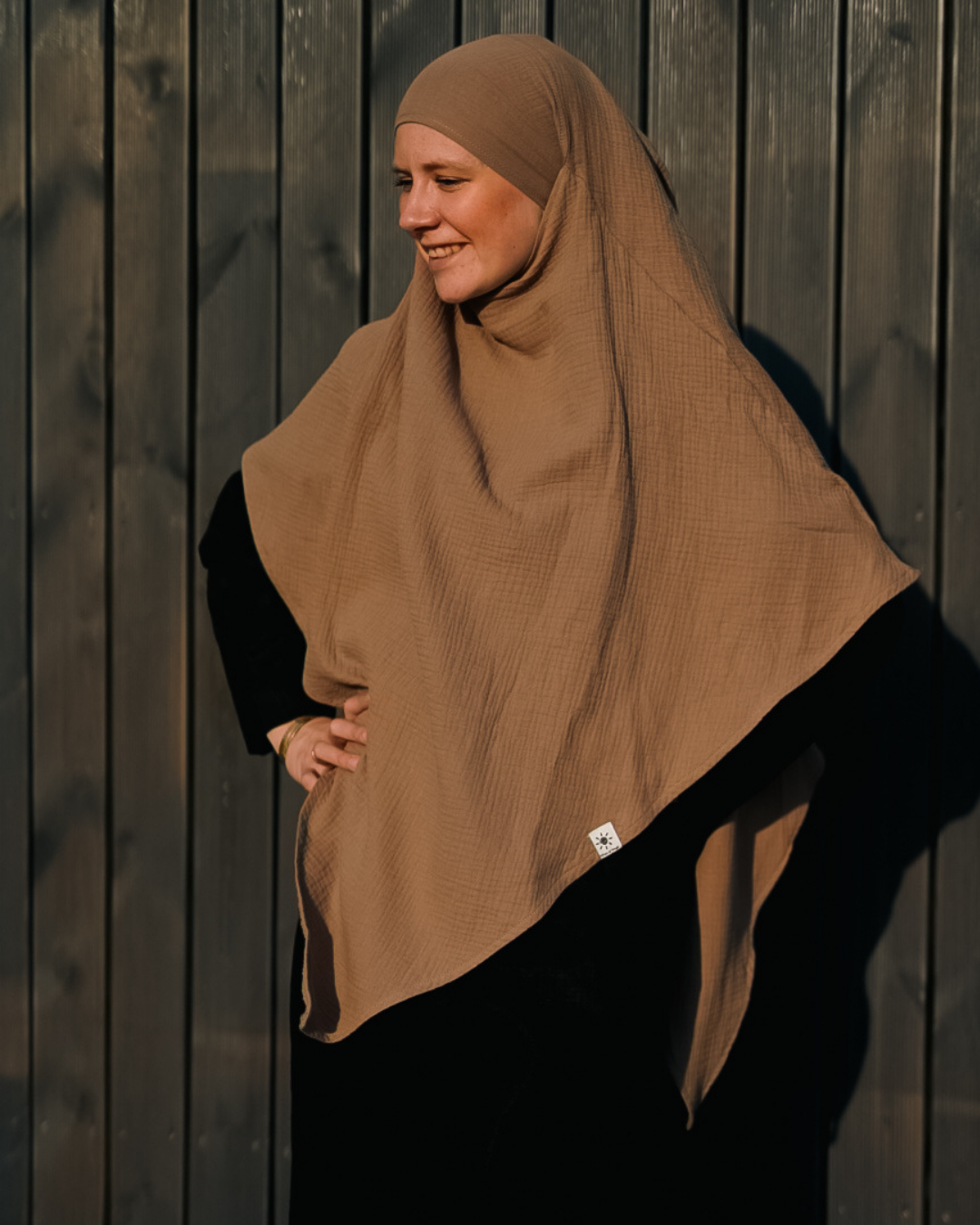 Muslin Khimar made from organic cotton Taupe
