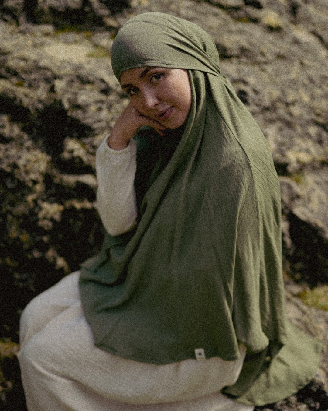 Khimar Sandy in viscose and linen (Forest Green)