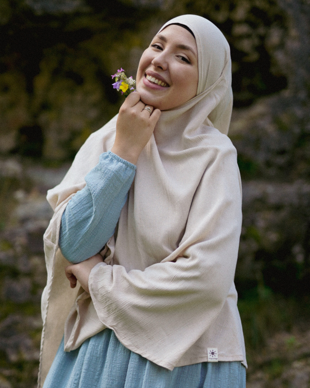 Sandy Crinkle Khimar in viscose and linen (Linen Beige)