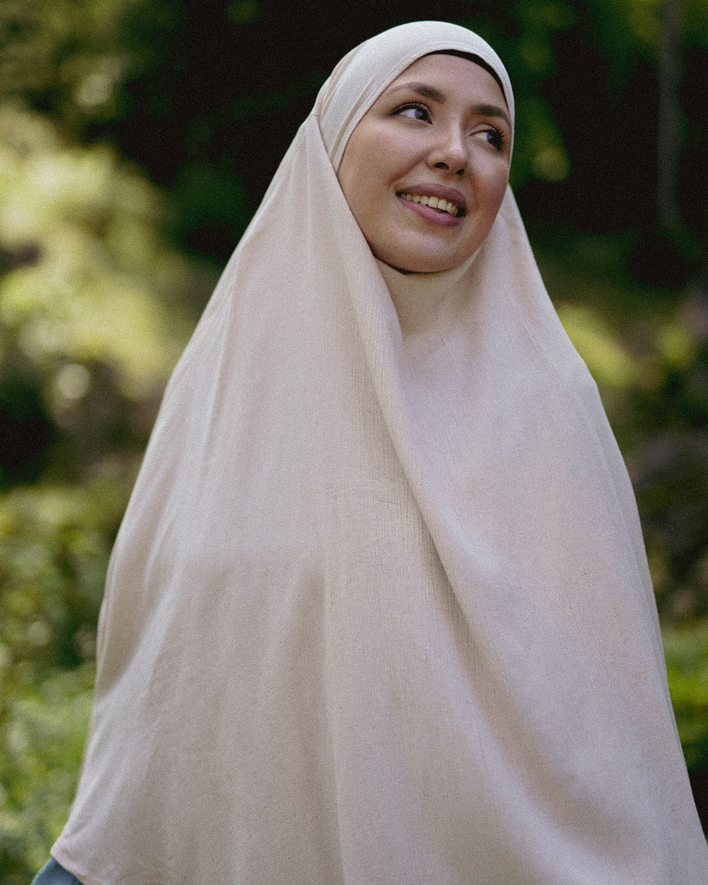 Sandy Crinkle Khimar in viscose and linen (Linen Beige)