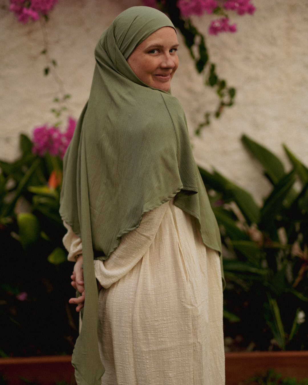 Khimar Sandy in viscose and linen (Forest Green)